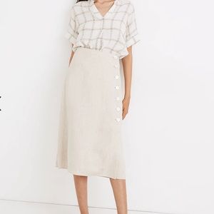 Madewell Linen Blend Side Button Midi Skirt